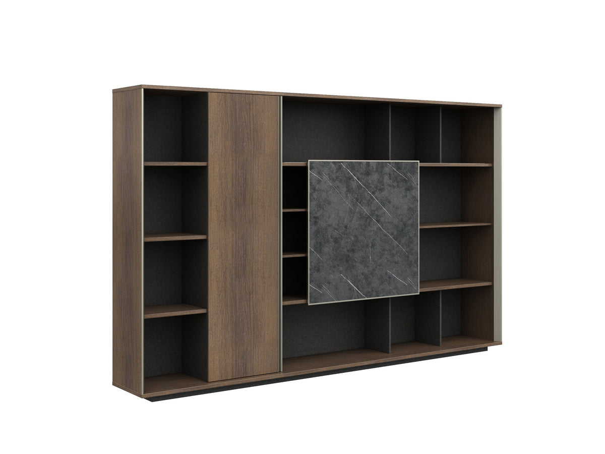 DreasyTech Knight Bookcase Display Unit 2.8M Cabinet Shelf Brown Oak