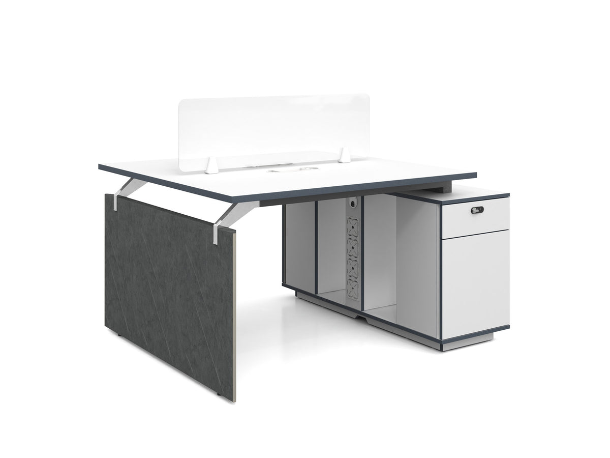 Knight 2.8M 4 Person Workstation with Cabinets - White