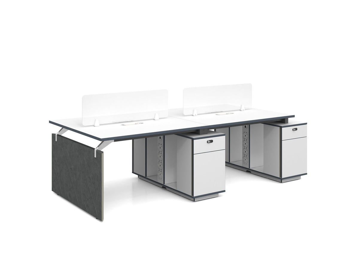 Knight 2.8M 4 Person Workstation with Cabinets - White