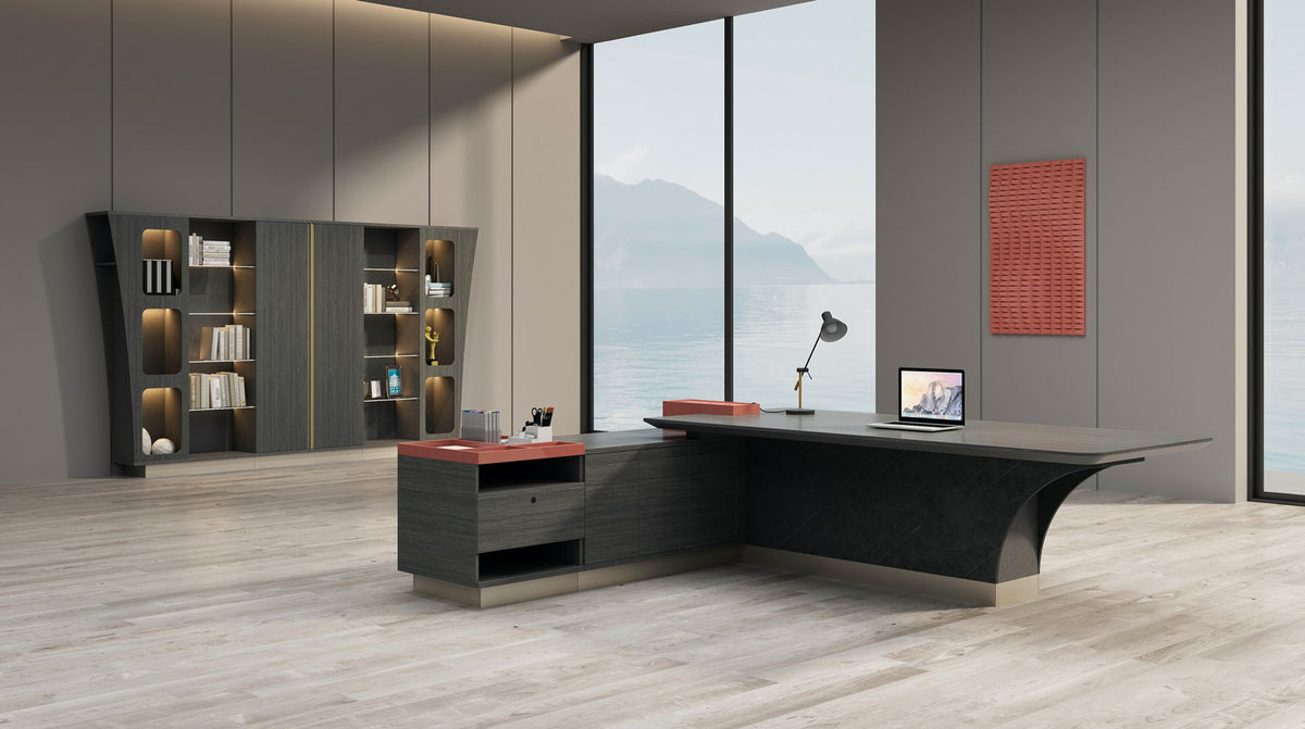 Vast 2.4M Executive Desk Office Desks With Return Teakwood