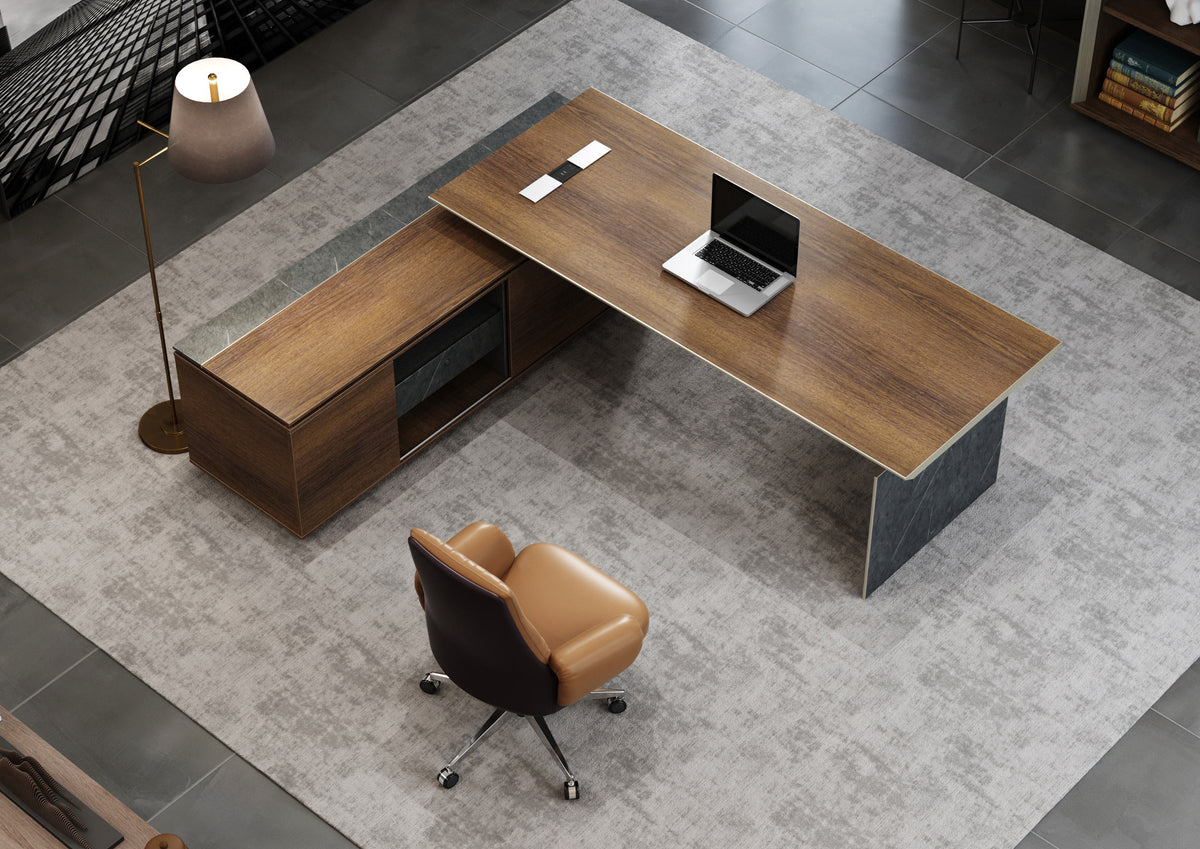 DreasyTech Knight Executive Office Desk 2.0M With Left Return Brown Oak 
