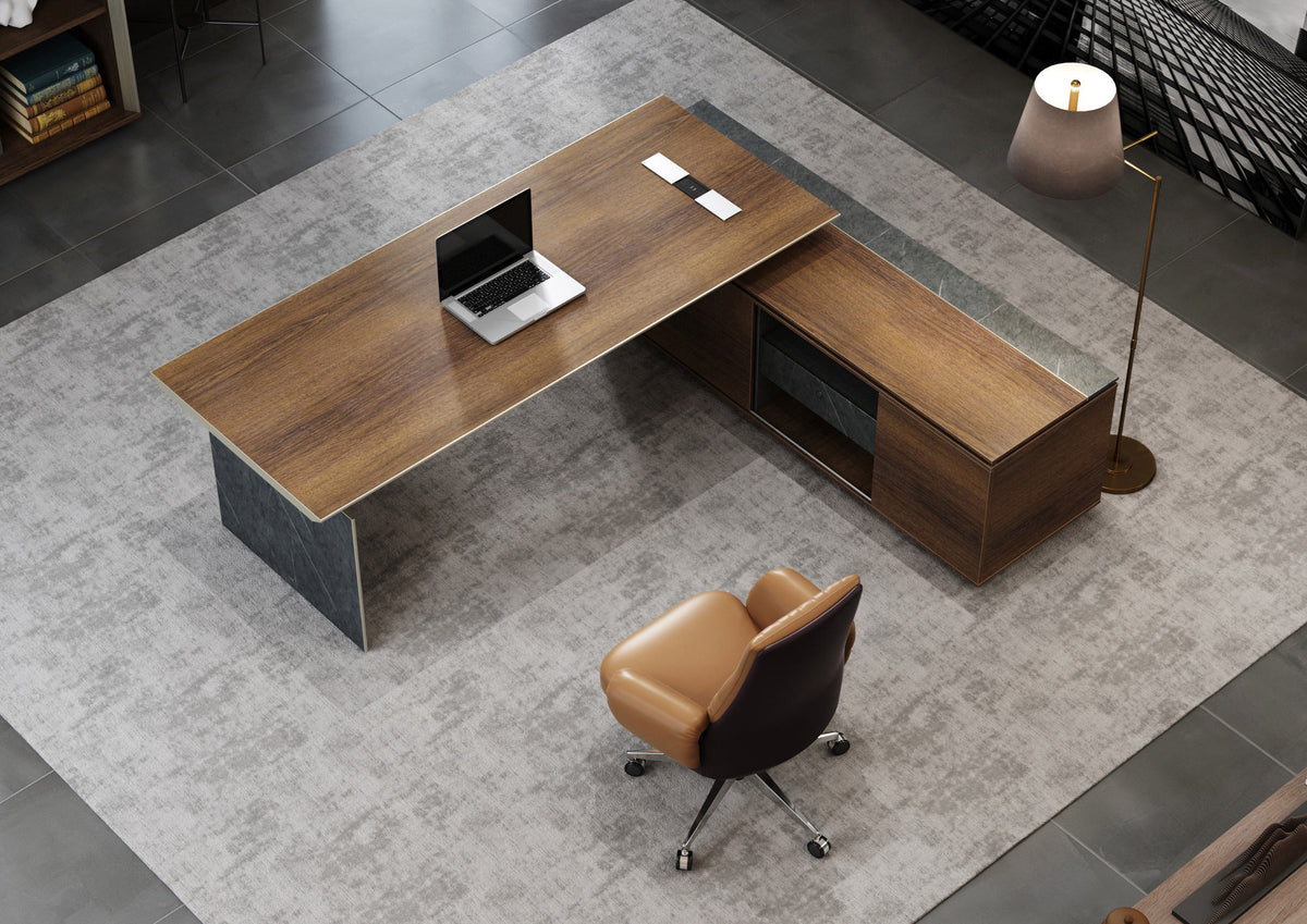 Knight Executive Office Desk 2.0M With Return Brown Oak
