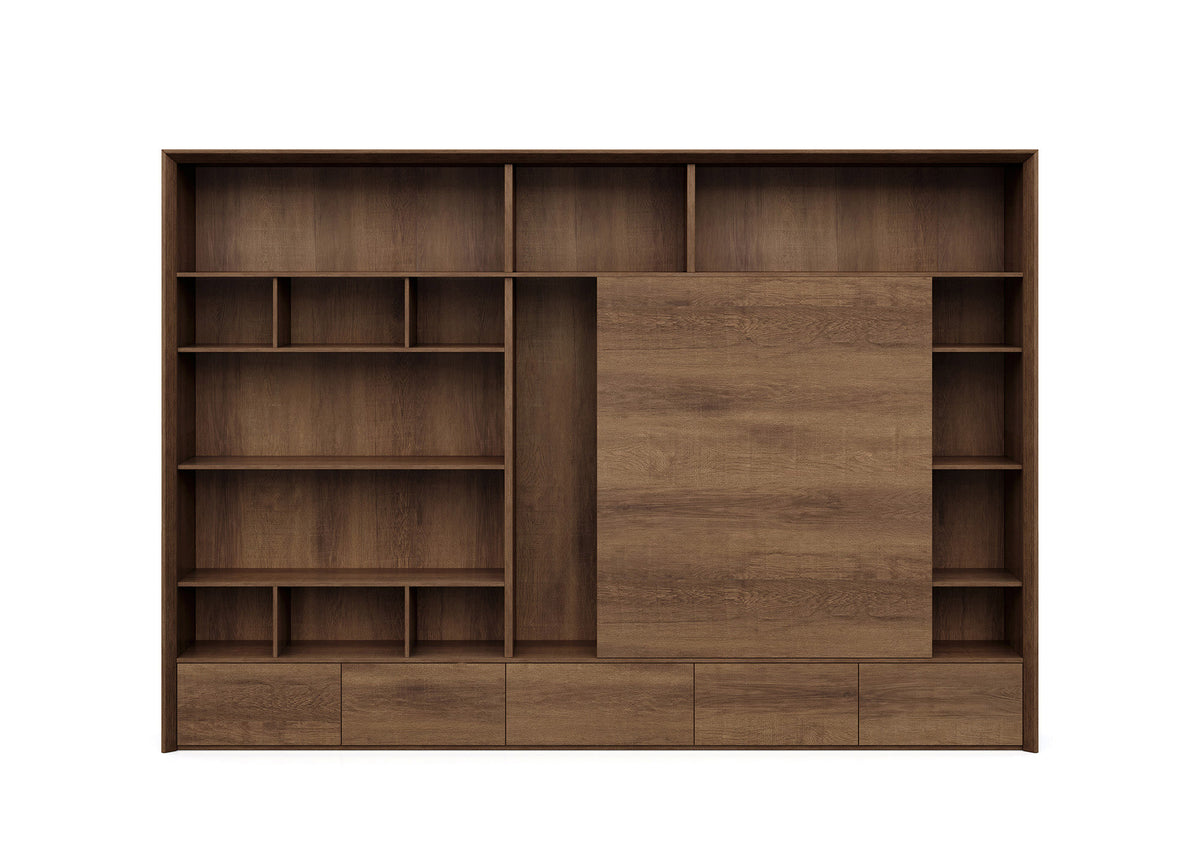 DreasyTech Bookshelf Bookcase Filing Display Unit 3.2M Cabinet Shelf Brown Oak