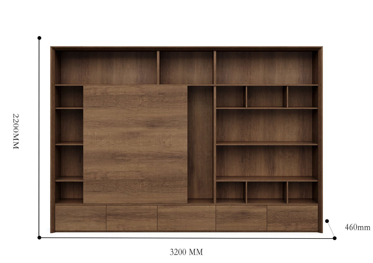 DreasyTech Bookshelf Bookcase Display Unit 3.2M Cabinet Shelf Brown Oak - DreasyTech.com.au