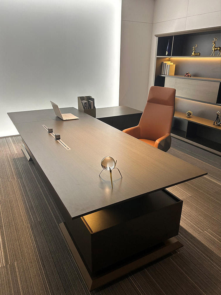 ZEUS 2.4M Executive Office Desk With Right Return - Gold Coffee & Dark Grey