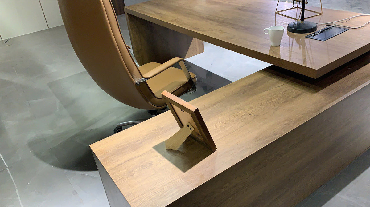 DreasyTech Executive Office Desk Adjustable 2.2M/2.4M With Right Return Brown Oak