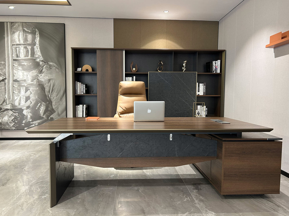 Knight Executive Office Desk 2.4M With Return Brown Oak