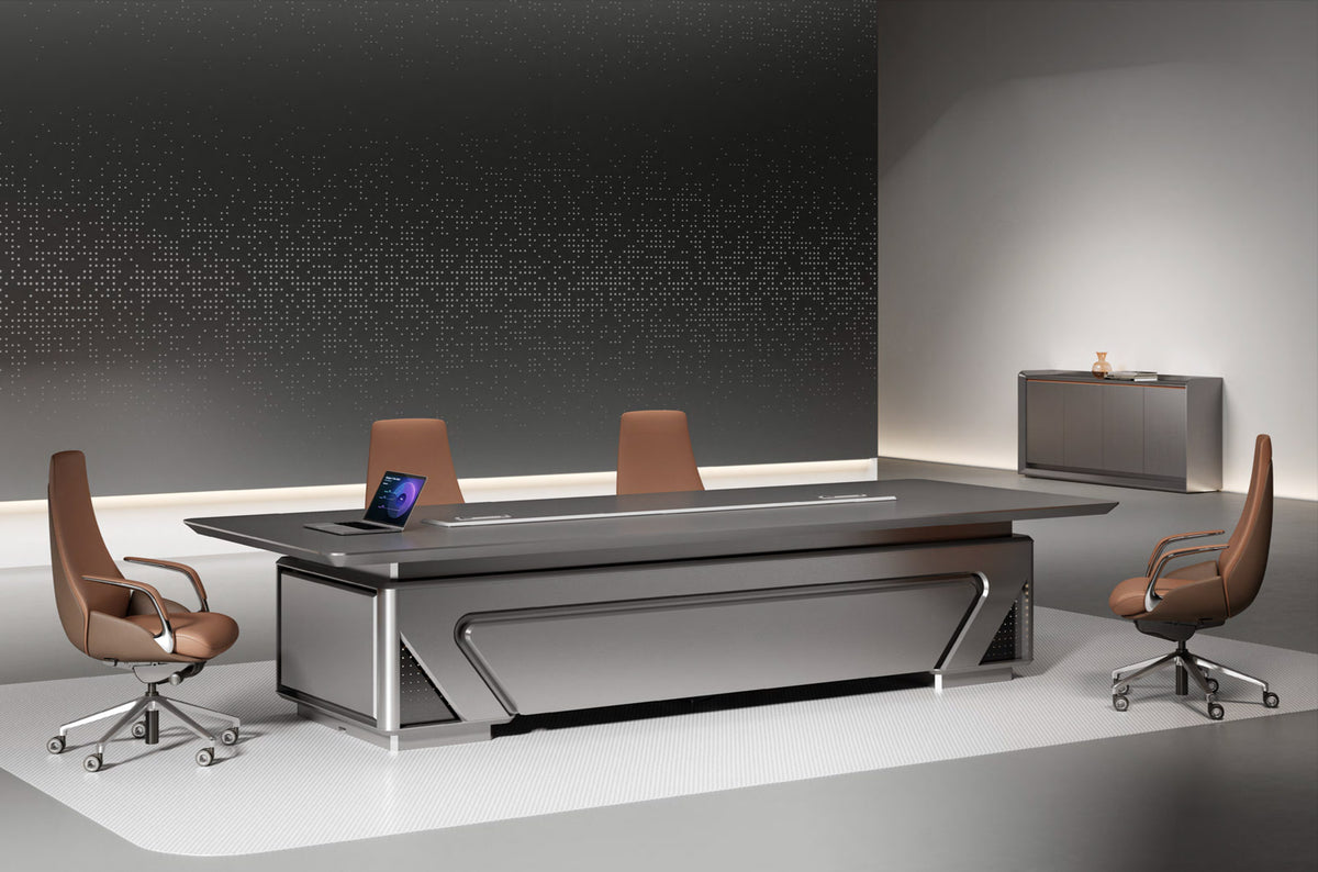 HELIOS modern office desk with chairs in a minimalistic room