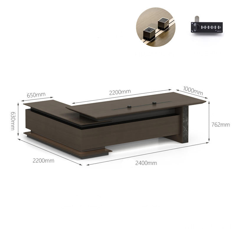 ZEUS 2.4M Executive Office Desk With Right Return - Gold Coffee & Dark Grey
