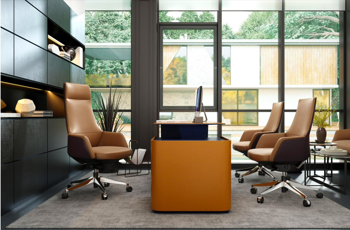 Astery Modern High Back Executive Office Chair Genuine Leather- Light Brown