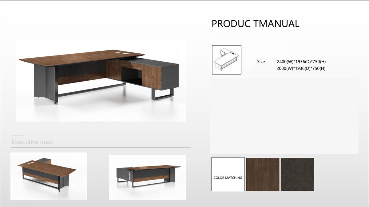 Insper 2.4M Executive Office Desk With Right Return Walnut