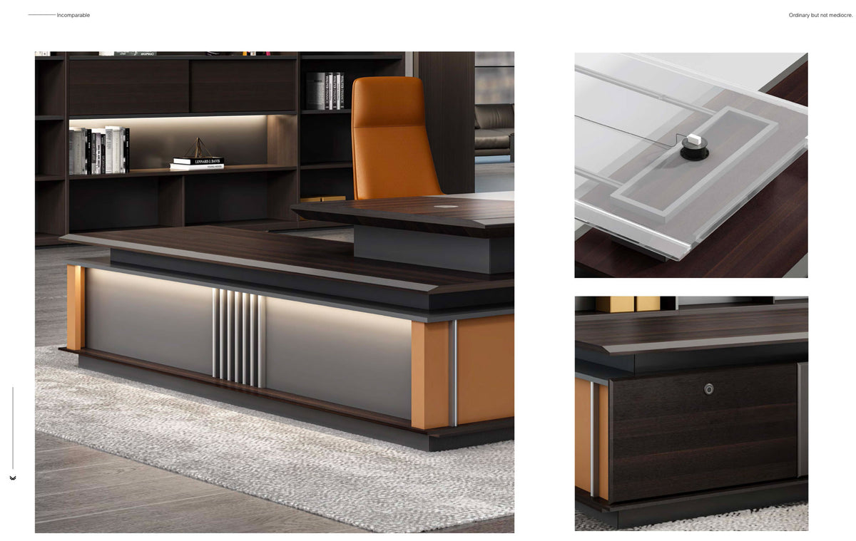 ARIVAN Executive Office Desk 2.4M With Return Brown Walnut Colour