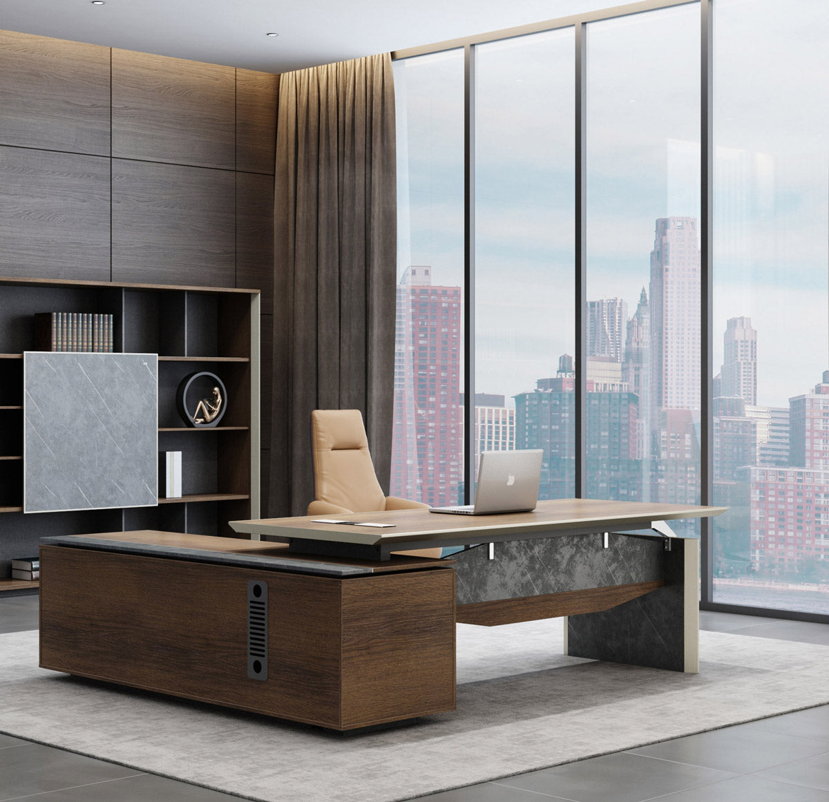 Knight Executive Office Desk 2.0M With Return Brown Oak