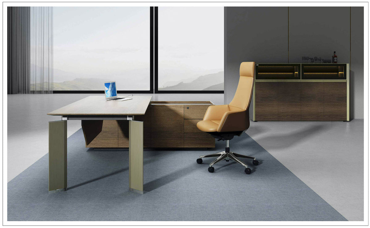 Minerva 2.4M Executive Office Desk with Right Return Brown Oak