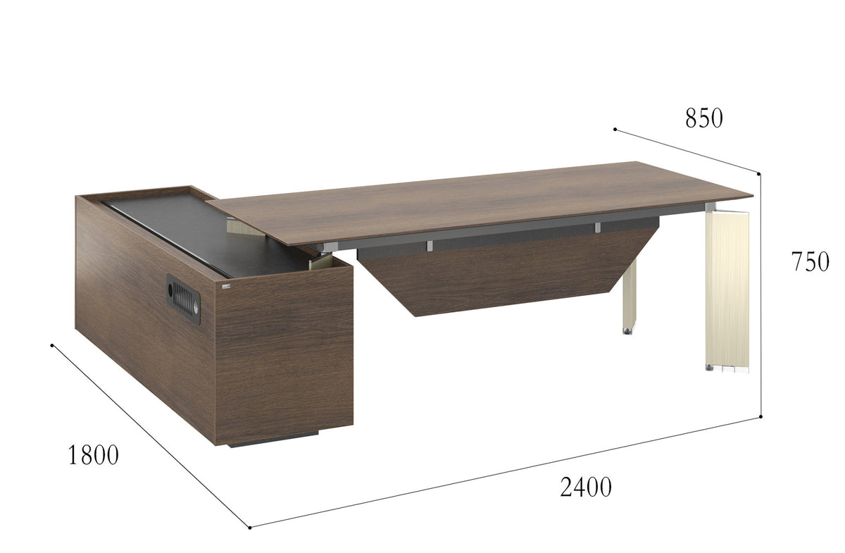 Minerva 2.4M Executive Office Desk with Right Return Brown Oak
