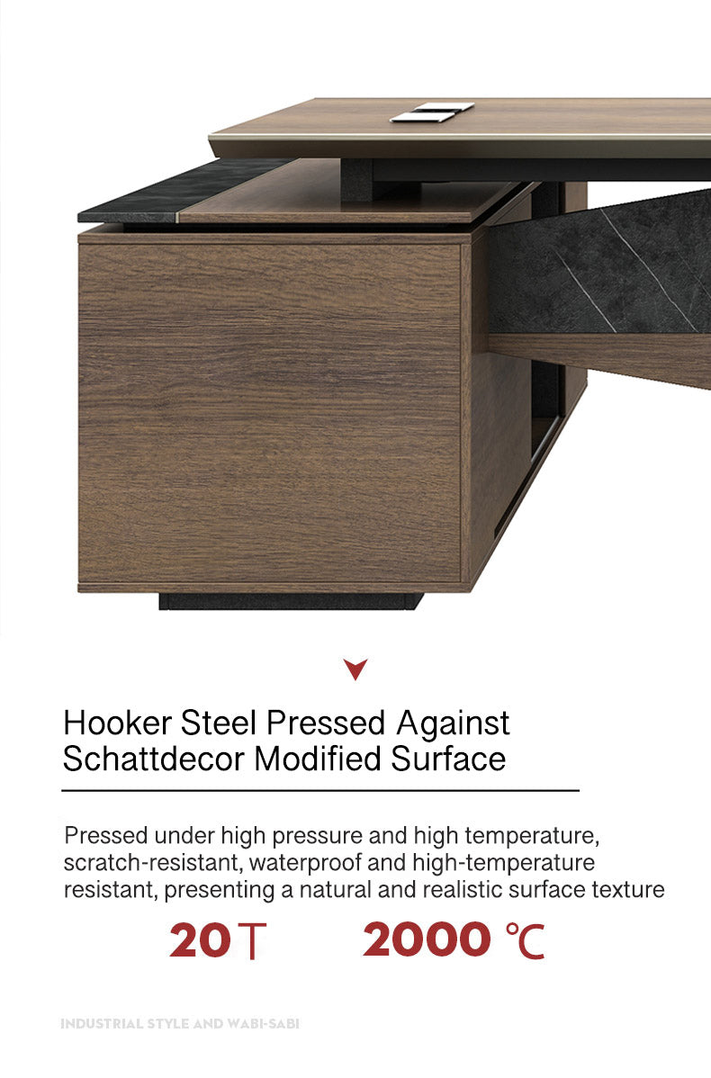 Knight Executive Office Desk 2.0M With Return Brown Oak