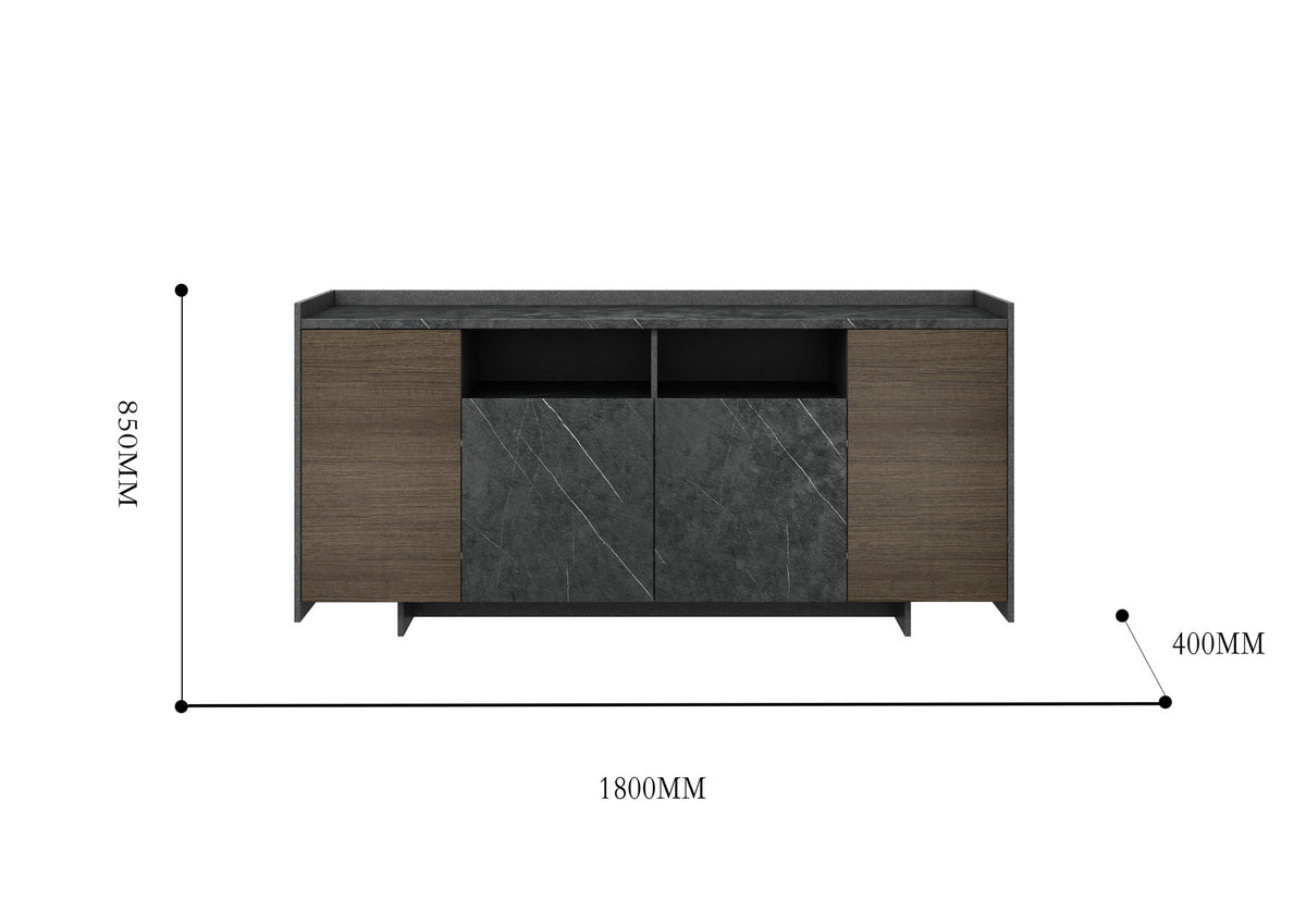 ALTON 1.8M 4 Door Credenza Cabinet Cupboard Sideboard Display Filing Shelf Unit Bellissimo Grey